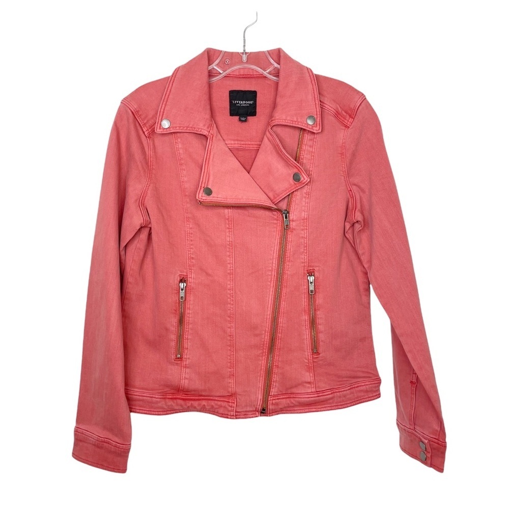 Stitch Fix l Liverpool Bradford Moto Denim Jacket in Coral Fins, Small